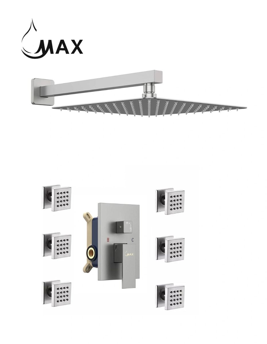 Wall Shower System Set Two Functions With 6 Body Jets Brushed Nickel Finish